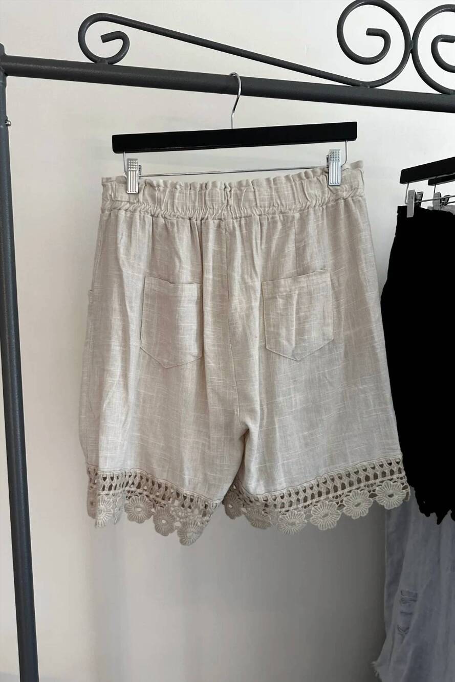 NEW AMOROSA women's lace trimmed shorts in beige